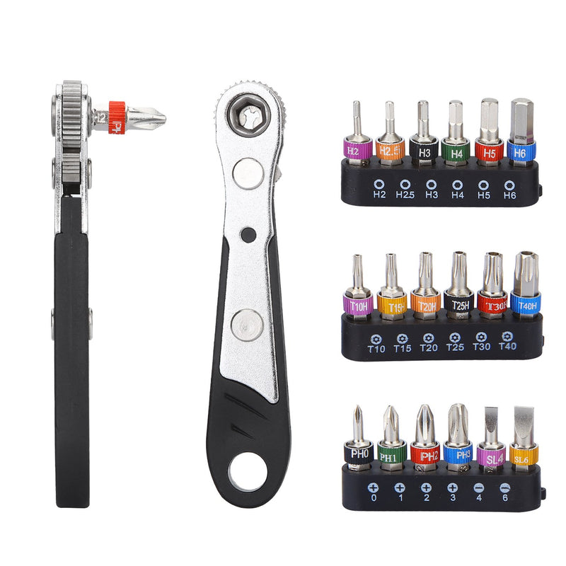 Gazeer 19pcs S2 Micro Ratchet Wrench Screwdriver Bit Set with Phillips,Slotted,Hexagon and Torx 1/4" Drive Size,Reversible Drive Handle and Multi Bits Set - NewNest Australia