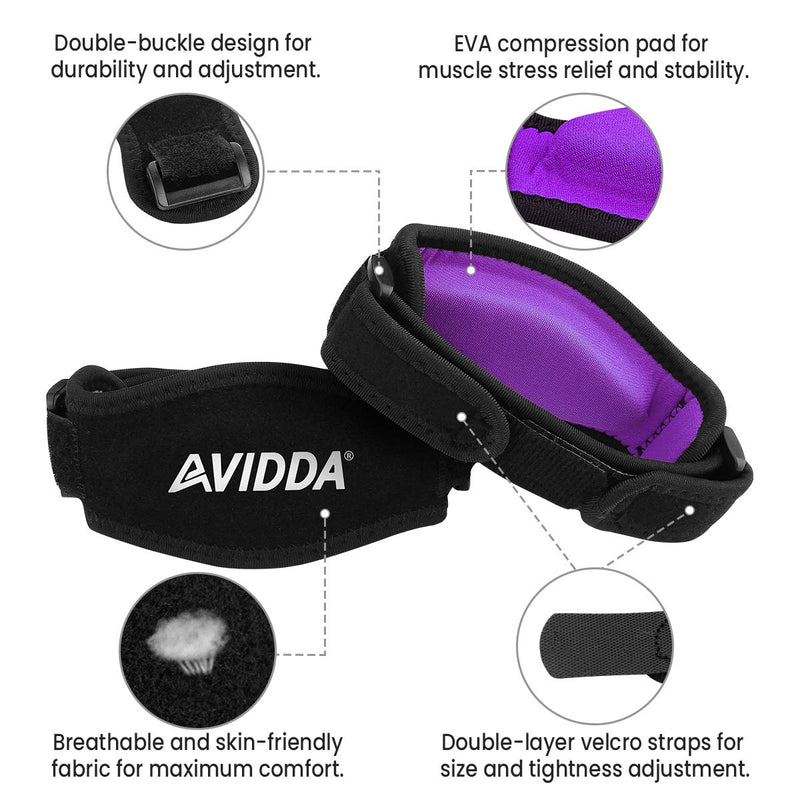 AVIDDA Tennis Elbow Support Strap, Adjustable Elbow Brace with Compression Pad for Tennis Elbow, Golfers Elbow, Pain Relief, Men, Women Purple 1 Pack 1 Pack Purple - NewNest Australia