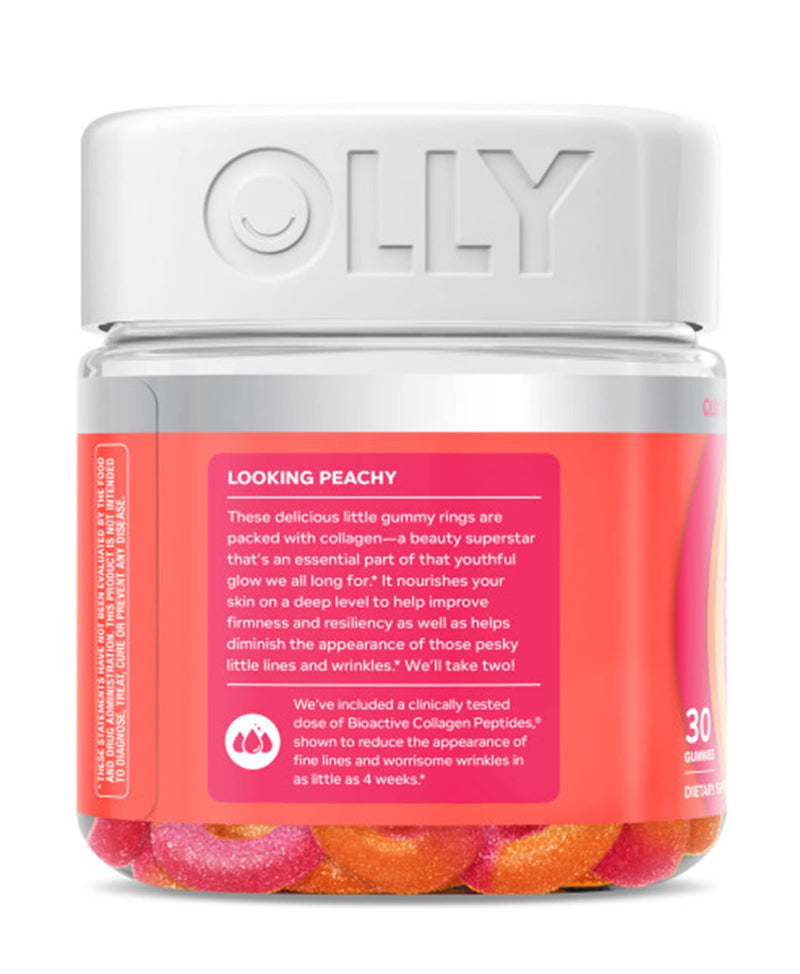 OLLY Collagen Gummy Rings, 2.5g of Clinically Tested Collagen, Boost Skin Elasticity & Reduce Wrinkles, Adult Supplement, Peach Flavor, 30 Count Collagen Rings - 30 ct - NewNest Australia
