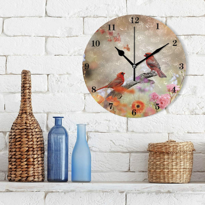 NewNest Australia - susiyo Silent Round Wall Clock Battery Operated Bird Cardinals Acrylic Creative Decorative Wall Clock for Kids Living Room Bedroom Office Kitchen Home Decor 