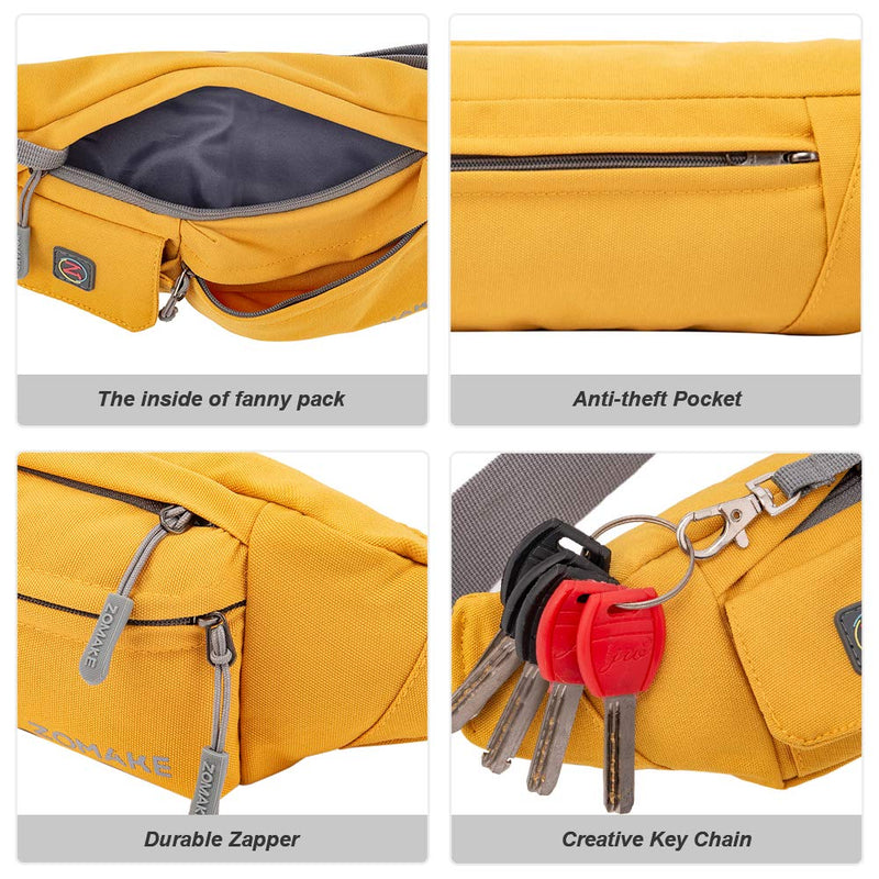 ZOMAKE Fanny Pack for Men Women, Slim Belt Bag Water Resistant Small Waist Bag Pack with 4 Pockets for Running Cycling Workout Fit All Phones York yellow - NewNest Australia