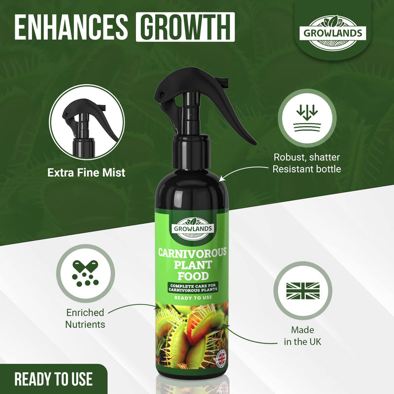 Growlands Carnivorous Plant Food Spray - 300 ml Plant Fertilizer - Designed for all Carnivorous Plants - Venus Fly Trap Plant Food, Sundew Food, Pitcher Plant Food - Ready to Use Spray - NewNest Australia