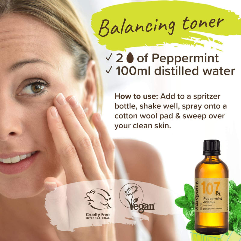 Naissance Peppermint (Arvensis) Essential Oil (No. 107) - 200ml (2 x 100ml) - Pure, Natural, Cruelty Free, Vegan and Undiluted - Use in Aromatherapy, Humidifiers & Diffusers - NewNest Australia