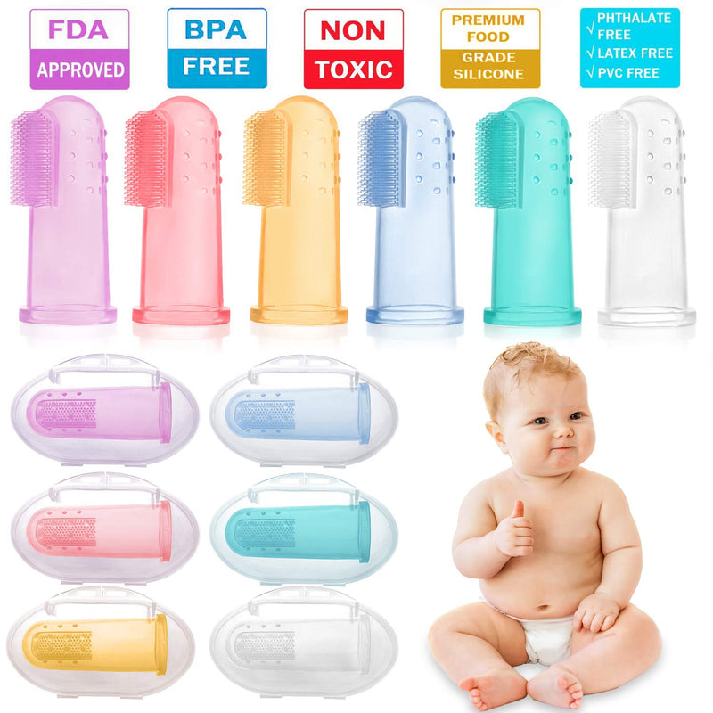 Hbselect Pack Of 6 Baby Finger Toothbrush, Baby Tongue Cleaner, Dental Care, Silicone Oral Care With Storage Box, Teeth Brushing, Massage For Oral Cavity, 0-24 Months - NewNest Australia