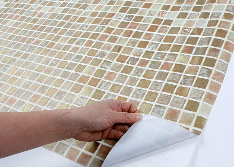 ROSEROSA Peel and Stick PVC Tile Pattern Instant Self-Adhesive Wallpaper Covering Countertop Backsplash Graphic Tile Brown Gold (S4706-1 : 1.64 Feet X 8.20 Feet) - NewNest Australia