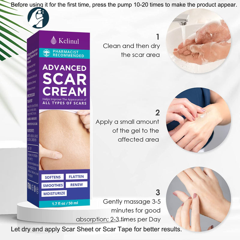 Kelinul Scar Cream-Advanced Silicone Gel for C-Section, Stretch Marks, Acne, Surgery, Effective both Old and New Scars- Advanced Post Supplies-Try Surgical Sheets-1.7 oz - NewNest Australia