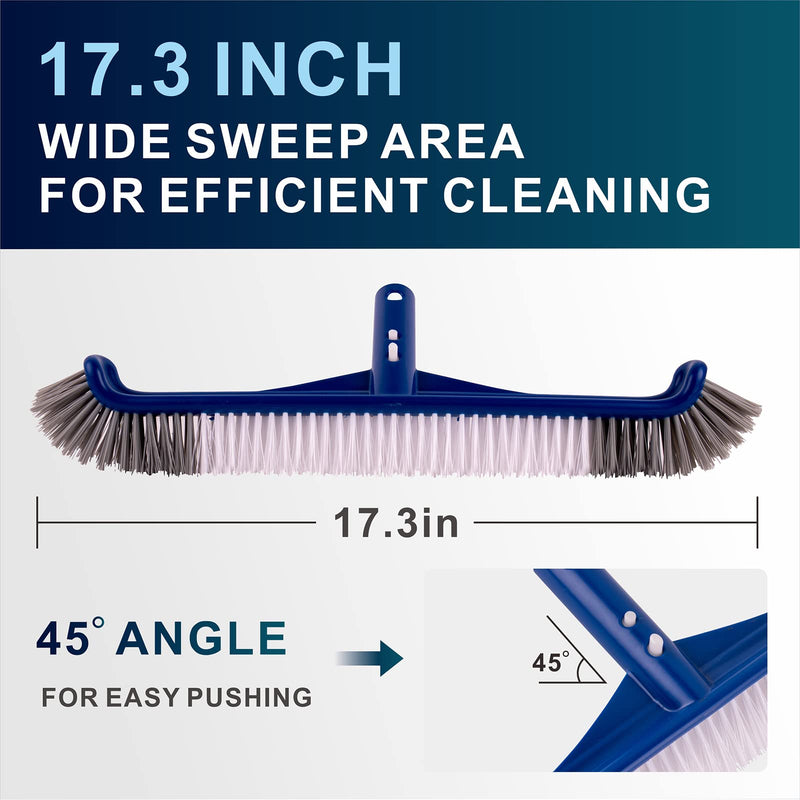 POOLAZA Pool Brush, 17.3" Pool Brushes for Cleaning Pool Walls, Premium Nylon Bristles Pool Brush Head with EZ Clip, Curved Ends High-Efficiency Pool Scrub Brush - NewNest Australia