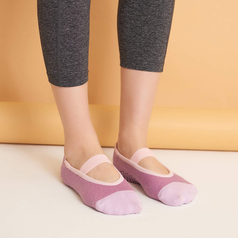 Aprilaugust Color Block Yoga Socks with Non Slip Grips, Perfect for Pilates, Barre, Ballet, Barefoot training C_purple (1pair) Medium - NewNest Australia
