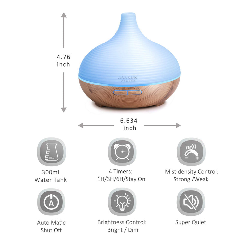ASAKUKI 300ml Essential Oil Diffuser, Premium 5 In 1 Ultrasonic Aromatherapy Scented Oil Diffuser Vaporizer Humidifier, Timer and Waterless Auto-Off, 7 LED Light Colors-Yellow A-yellow - NewNest Australia