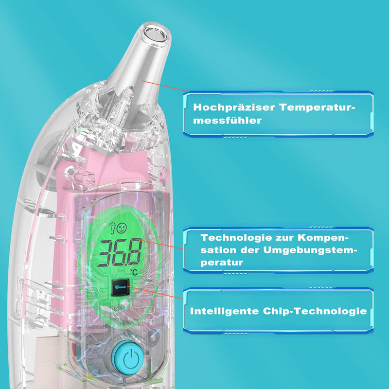 Fever Thermometer Ear For Baby Adults, Ear Thermometer Children Infrared Thermometer Fever With Accurate And Instant Reading, Fever Alarm, 10 Memory Functions, Lcd Display - NewNest Australia