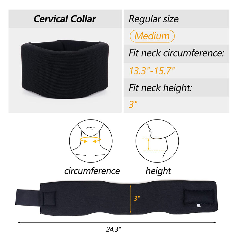 Soft Foam Neck Brace Universal Cervical Collar, Adjustable Neck Support Brace for Sleeping - Relieves Neck Pain and Spine Pressure, Neck Collar After Whiplash or Injury (Black, 3" Depth Collar, M) Black Average 3" Depth Collar Medium (13.3-15.7 Inch) - NewNest Australia