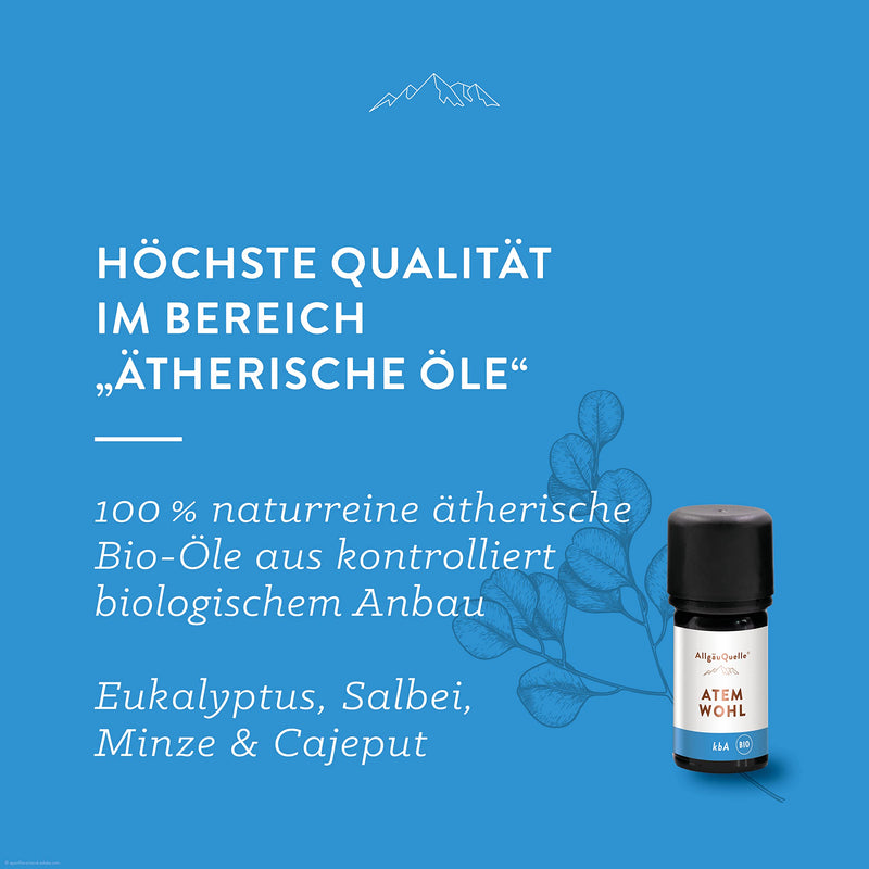 Allg√§Uquelle Organic Fragrance Oil Blend Breathable. 100% Essential Oils From Eucalyptus, Sage, Mint, Cajeput (Organic) Vegan And Natural Fragrance Mix For Aroma Diffuser/Oil Burner, 5 Ml - NewNest Australia