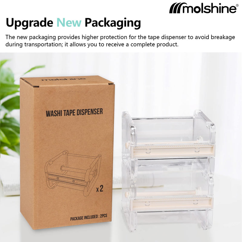 molshine 2 Pack Transparent Desktop Multi Washi Masking Tape Storage Dispenser,Tape Cutter,Tape Roll Holder (Not Include Masking Tape) (Beige) Beige - NewNest Australia