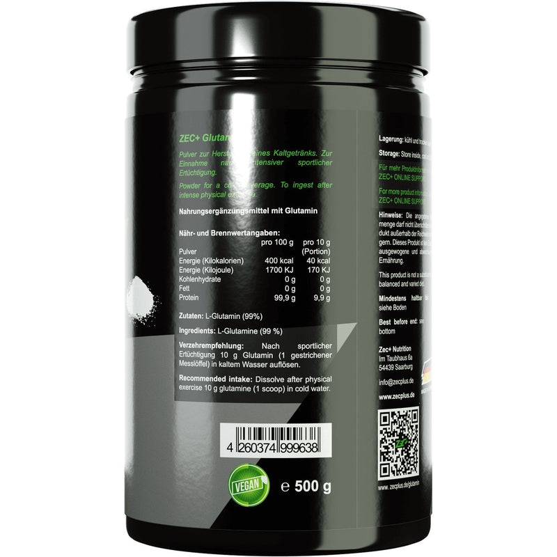 Zec+ Nutrition Glutamine Powder - 500g, pure L-glutamine powder, high dosage & tasteless 500g (pack of 1) - NewNest Australia