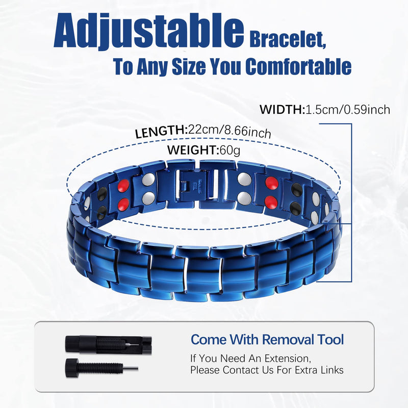 Jeracol Titanium Steel Magnetic Bracelets for Men,4 Element Double Row Strength Magnets Wristband Magnetic Brazaletes with Free Links Removal Tool & Jewelry Gift Box Blue-2 - NewNest Australia