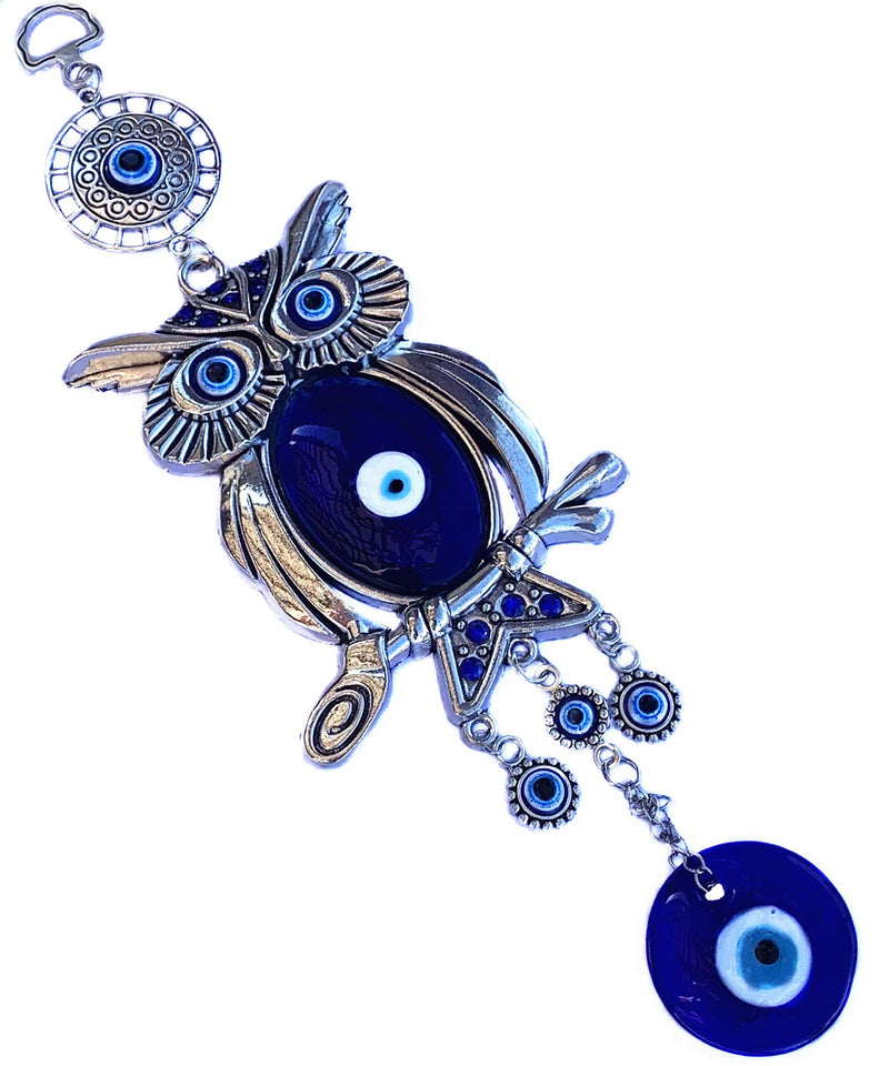 NewNest Australia - Betterdecor Turkish Blue Evil Eye with Lucky Owl Amulet Hanging Ornament (with a Pouch) (Blue-001) 