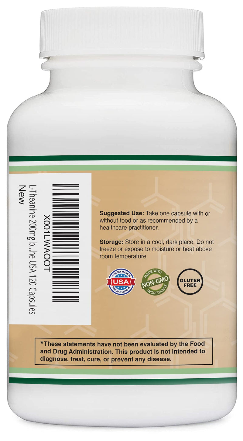 L-Theanine 200mg, 120 Capsules — Relaxation and Sleep Support — Soy Free, Gluten Free, Non-GMO —Third Party Tested and Manufactured in The USA by Double Wood Supplements - NewNest Australia