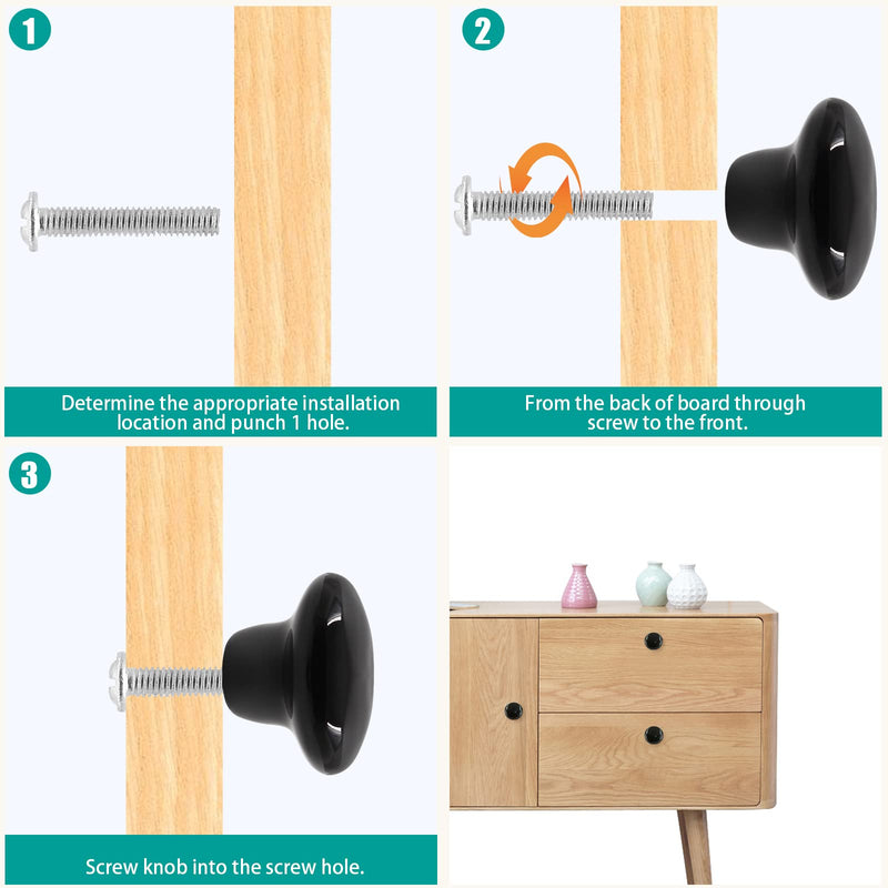 Auvotuis 10Pcs Cabinet Ceramic Knobs, 1.5Inch/ 38mm Black Cute Drawer Knobs Round Dresser Knob Pull Handles with Screws for Cupboard, Wardrobe, Kitchen, Bedroom, Door, Kids' Room - NewNest Australia