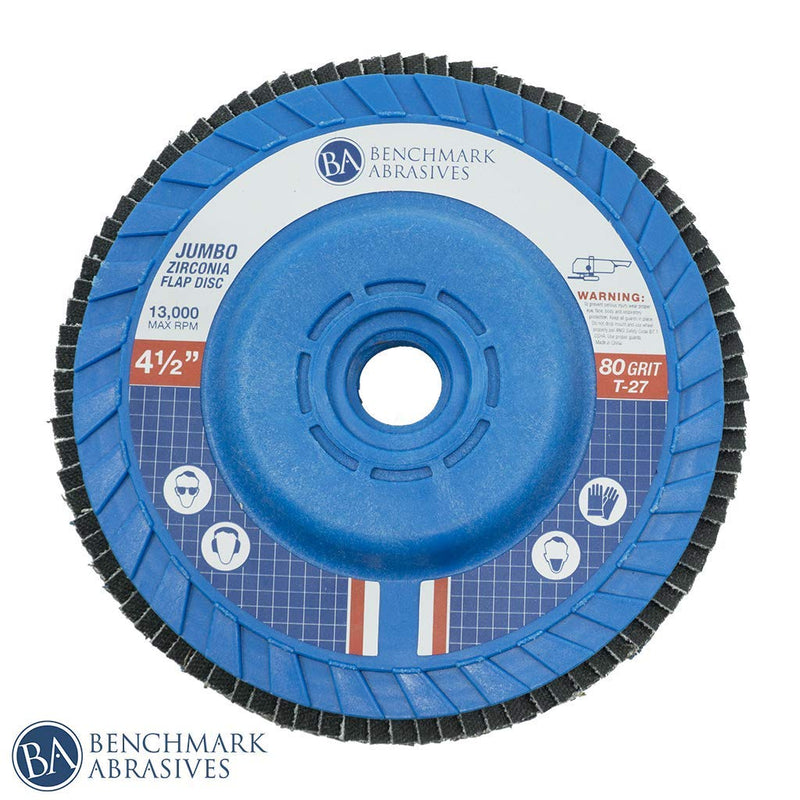 Benchmark Abrasives 4-1/2" x 5/8"-11 Type 27 High Density Zirconia Trimmable Flap Discs - 5 Pack (80 Grit) 80 Grit - NewNest Australia
