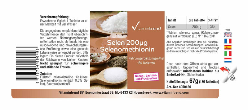 Selenium 200µg - 180 tablets for 6 months - yeast-free - high dosage - vegan | Vitamintrend® - NewNest Australia