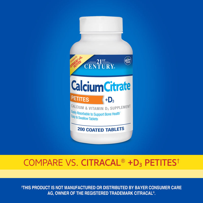 21st Century Calcium Citrate + D3 Petites Coated Tablets 200 ea - NewNest Australia
