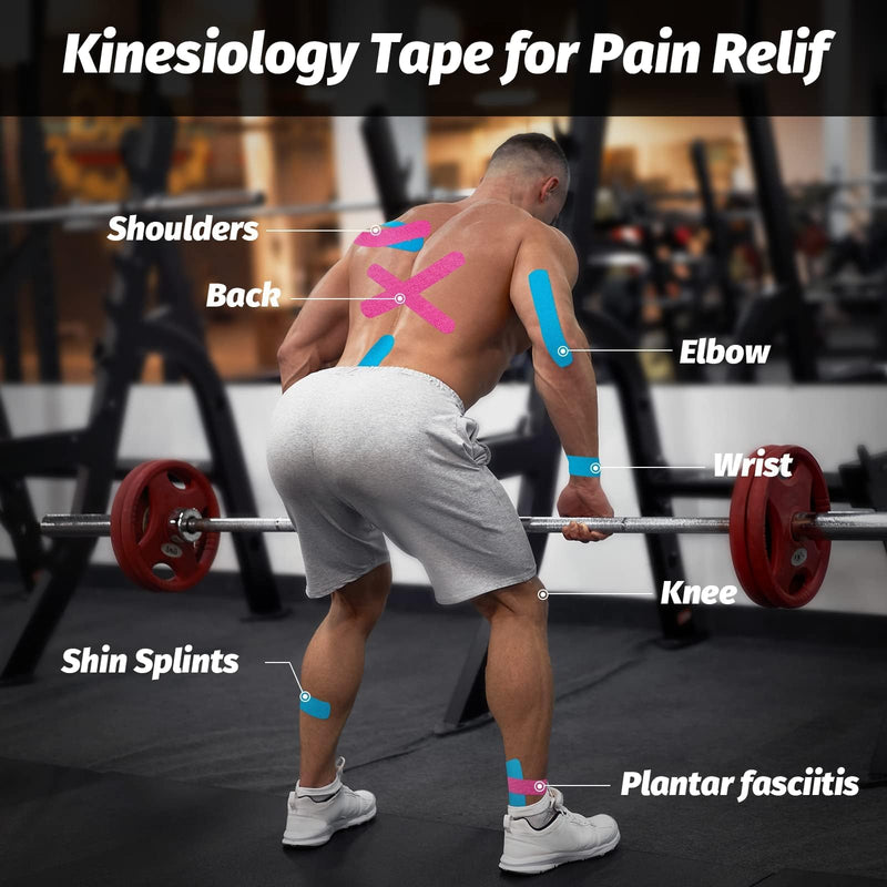 Kinesiology Tape Precut 2 Rolls, Elastic Kinesiology Therapeutic Tape for Physical Therapy, Sports and Injury Recovery, Athletic Sports Tape for Knee, Ankle & Shoulder (2 x 20 Strips) Blue & Pink - NewNest Australia