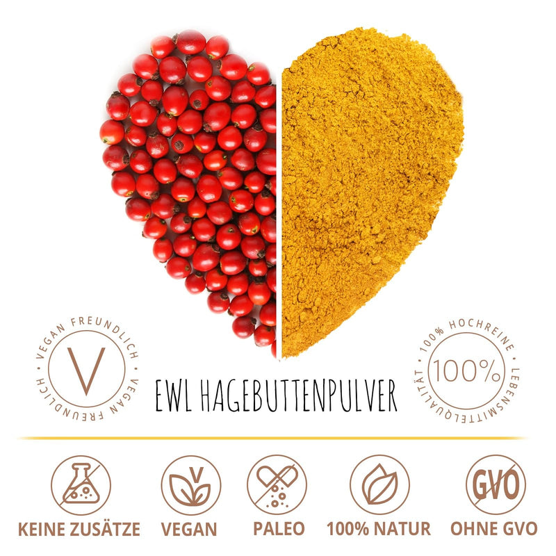 EWL Natural Products Rosehip Powder Organic 500g, Rosehip Powder in Raw Food Quality, Organic Rosehip Powder from Controlled Organic Cultivation, Vegan 500.00g (Pack of 1) - NewNest Australia