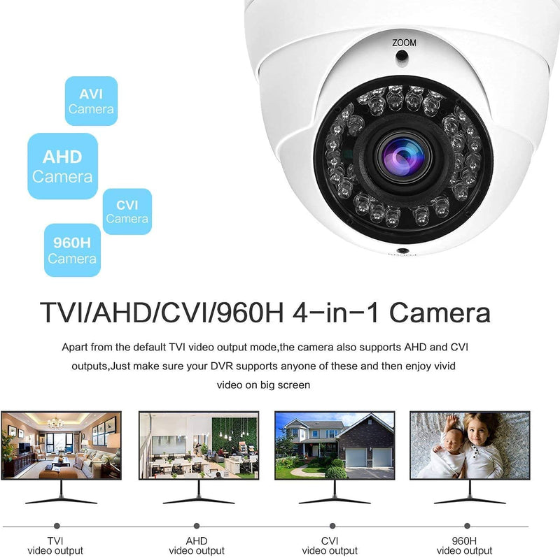 Anpviz 2MP CCTV Camera HD 1080P 4-in-1 (TVI/AHD/CVI/960H CVBS) Security Dome Camera, 2.8-12mm Varifocal Lens Analog Video Surveillance, Wide Angle Viewing Day & Night Indoor Outdoor Waterproof (White) White - NewNest Australia