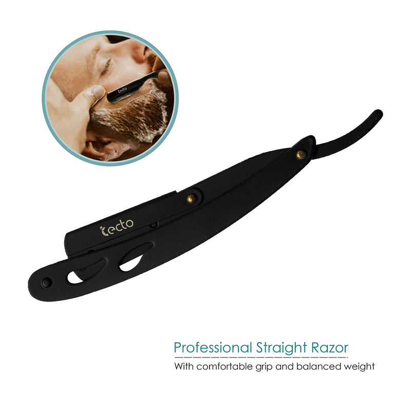 Tecto Cut Throat Razor, Matte Black for Moustache & Beard Shaving Razor, Light Weight Single Blade Razor, Professional Barber Razor, Premium Quality Straight Edge Razor, Travel Pouch Included - NewNest Australia
