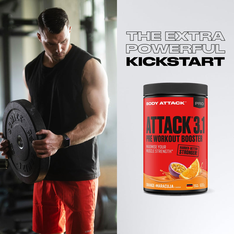 Body Attack Pre Workout Booster Pre Attack 3.0, Muscle Pump Booster, Creaz, Argiz & Citrusyn Fill Muscle Energy Storage, More Power, More Pump, 600 G (Orange Passion Fruit) - NewNest Australia