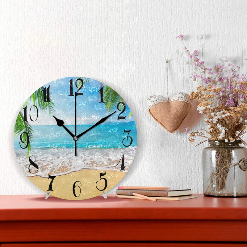 NewNest Australia - ZOEO Palm Trees Hawaiian Tropical Seashore Beach Clock Acrylic Painted Silent Non-Ticking Round Wall Clock Home Art Bedroom Living Dorm Room Decor 