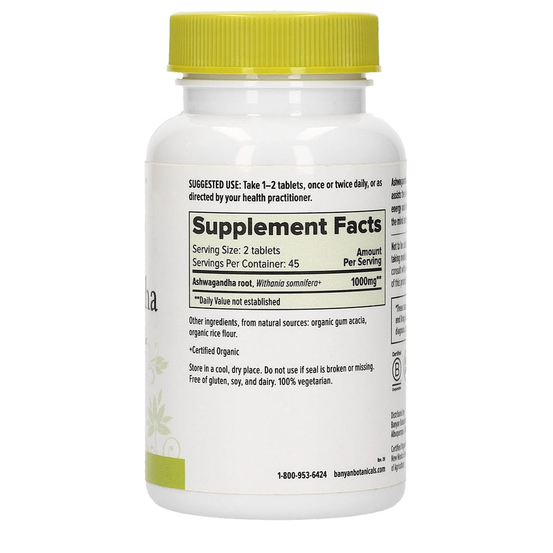Banyan Botanicals Organic Ashwagandha Supplement – Withania somnifera – For Adrenal Support, Healthy Immune System, Stress Relief, Strength & More* – 90 Tablets – Non-GMO Sustainably Sourced Vegan FFL - NewNest Australia