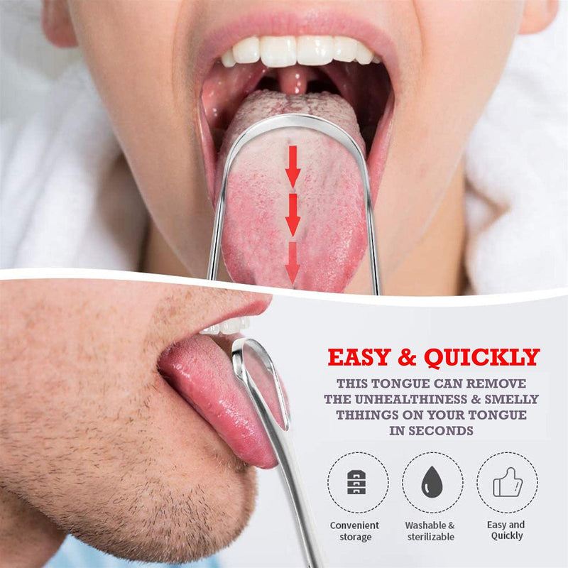 MantraRaj 2Pcs Tongue Scraper Cleaner Oral Tongue Cleaner Scraper Stainless Steel Cleaning Scrapers for Tongue Helps Oral Hygiene Free of Diseases, Reusable Cleaning Scraper Reduces Bad Breath - NewNest Australia