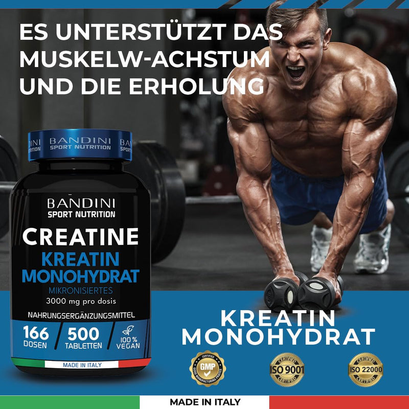 Bandini Creatine Monohydrate Mercury Free 500 Tablets Pure Creatine Monohydrate In Micronized Quality Optimal High Dose Creatine Without Additives - 100% Vegan - Supply For 166 Days - NewNest Australia