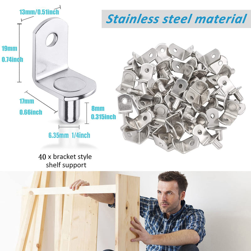 40 Pcs Shelf Support Pegs,1/4 Inch Shelf Bracket Pegs with Hole,Nickel Plated L-Shaped Clips for Kitchen & Bookcase Shelf Cabinet Furniture Closet Shelf Pins Support - NewNest Australia