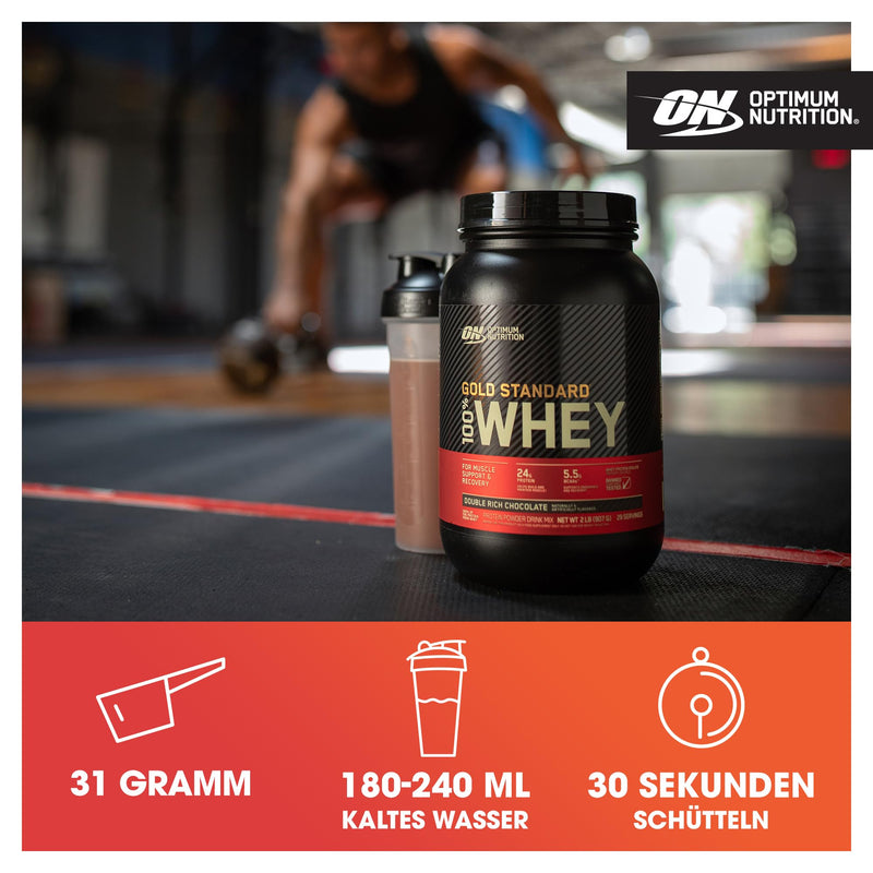 Optimum Nutrition Gold Standard 100% Whey Protein Powder for Muscle Building and Recovery with Naturally Occurring Glutamine and BCAA Amino Acids, Double Rich Chocolate, 29 Servings, 899g 2lb - NewNest Australia