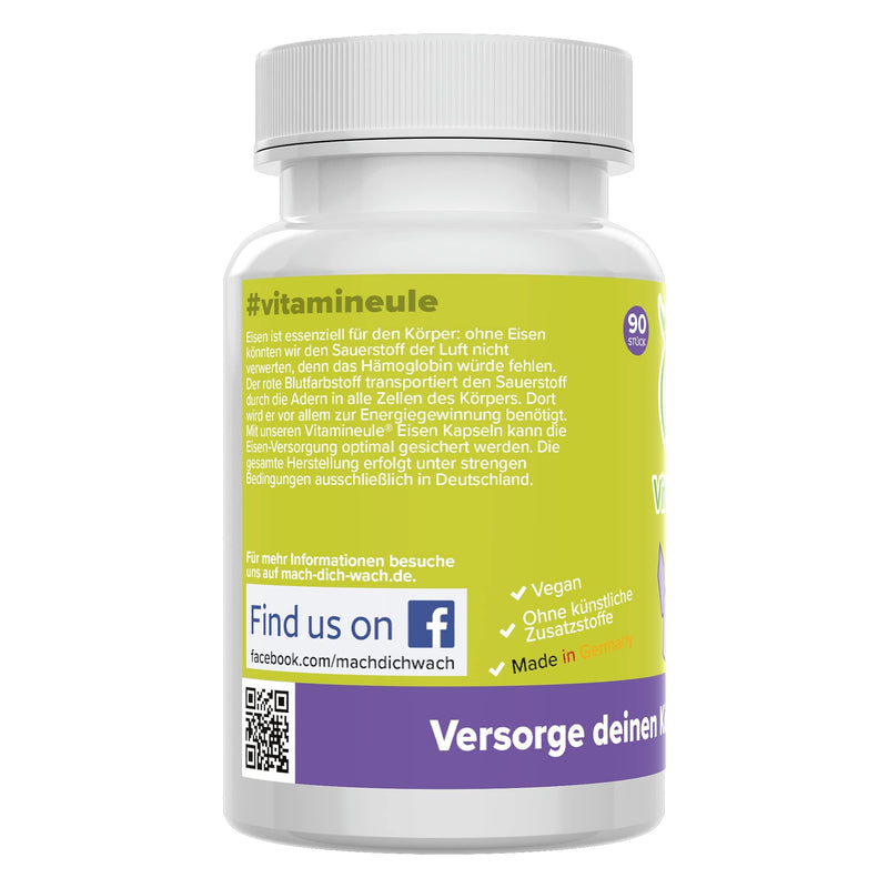 Iron capsules - 56mg high dose - iron bisgylcinate/iron chelate - quality from Germany - vegan - laboratory tested - without additives - chelated iron - small capsules instead of tablets - Vitamineule® - NewNest Australia