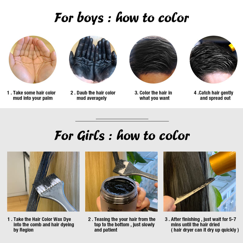 Hair Colour Wax, Ultikare Temporary Wash out Color Hair Dye for kids, Instant Hair Cream Mud Gel Professional Unisex Hairstyle Color Pomade,Hair Clays Men Women Cosplay & Halloween 3.4 Fl Oz (Black) Black - NewNest Australia