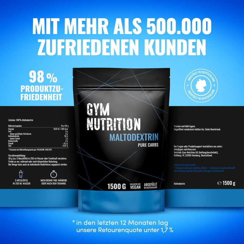 GYM-NUTRITION Hardcore Malto-dextrin | Fine carbohydrate powder | Popular with Fitness Powerlifing & Bodybuilding | Ideal for hardgainers | Bottled in Germany | Maltodextrin 12 | 1.5 kg bag 1.5 kg (pack of 1) - NewNest Australia