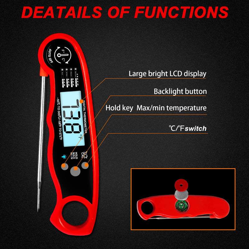 Meat Thermometer Digital for Cooking and Grilling, Collapsible Probe, with Magnet, Calibration, Backlight Waterproof Food Thermometer, Instant Read Thermometer for Kitchen, Meat, Steak, Turkey - NewNest Australia