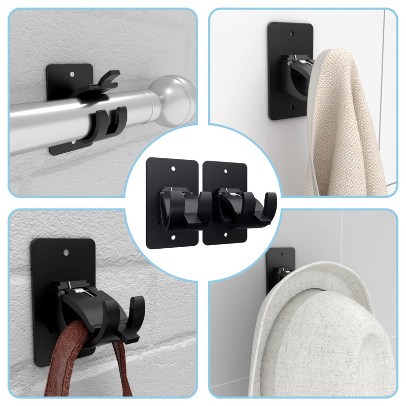AMZONHOME 8 Pieces Self Adhesive Curtain Rod Bracket, Universal Plastic Curtain Rod Holders, No Drill Curtain Rod Brackets Curtain Rod Hooks for Bathroom, Bedroom, Livingroom, Kitchen (Black) 8 Pcs Black - NewNest Australia
