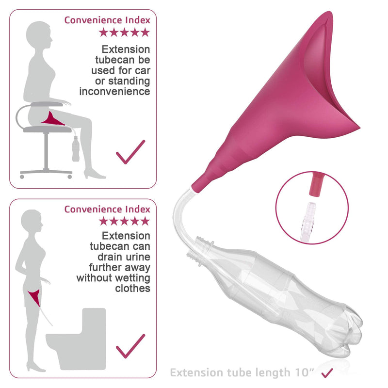 Syarme Female Urination Device,Portable Reusable Urinal Funnel with Extension Tube,Small Folding Storage,Suitable for Travel,Festivals,Camping,Traffic Jams,Etc,Includes Waterproof Bag,Waterproof Cup Fuchsia - NewNest Australia