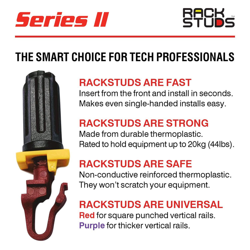 Rackstuds R20 Rack Mount Solution Series II – No More Cage Nuts! The Easiest and Safest Server Rack Solution in 19" Racks with Square Punched Vertical Rails | 20-Pack, Red, 2.2mm/0.086" Version 20 Pack - NewNest Australia