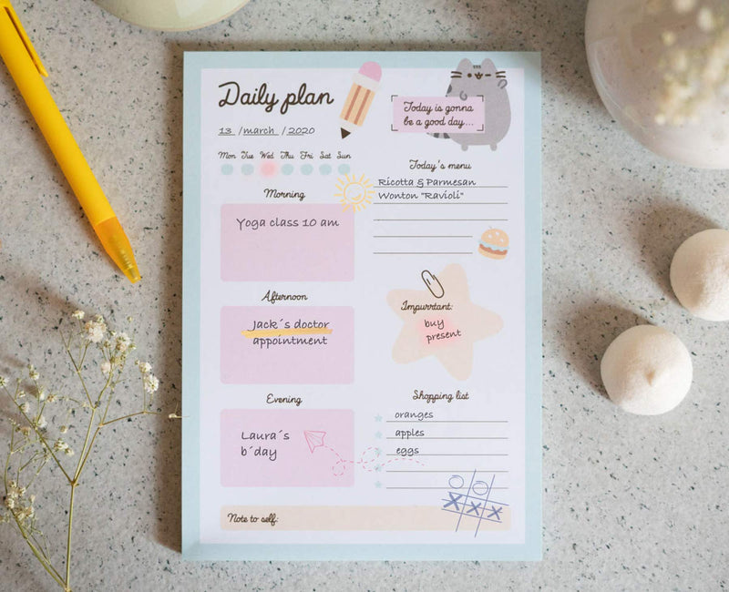 Official Pusheen A5 Desk Pad with Daily, Weekly and Monthly Calendar, Desktop Planner, Desktop Note Pad, 54 Undated Tear Off Sheets, 5.8 x 8.3 inches, To Do List - Kawaii Stationery Pusheen Foodie Collection - NewNest Australia