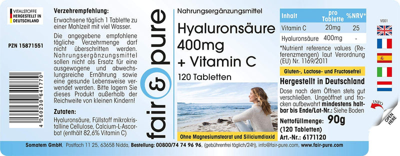 Fair & Pure® - hyaluronic acid tablets 400mg with vitamin C - high dosage - 120 tablets - NewNest Australia