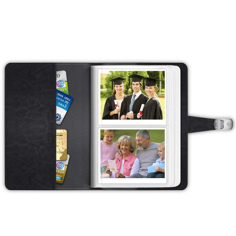 Fintie Wallet Photo Album for 3.5x4.5 Inch Film - 64 Pockets Snap Fastener Album for Fujifilm Instax Wide 300/ Instax Link Wide Printer, Polaroid Now+/ OneStep+/ OneStep 2 VF Camera, Vintage Black - NewNest Australia