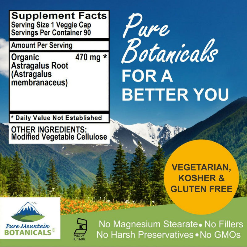 Astragalus Root Capsules - 90 Kosher Vegan Caps with 470mg Organic Astragalus - NewNest Australia