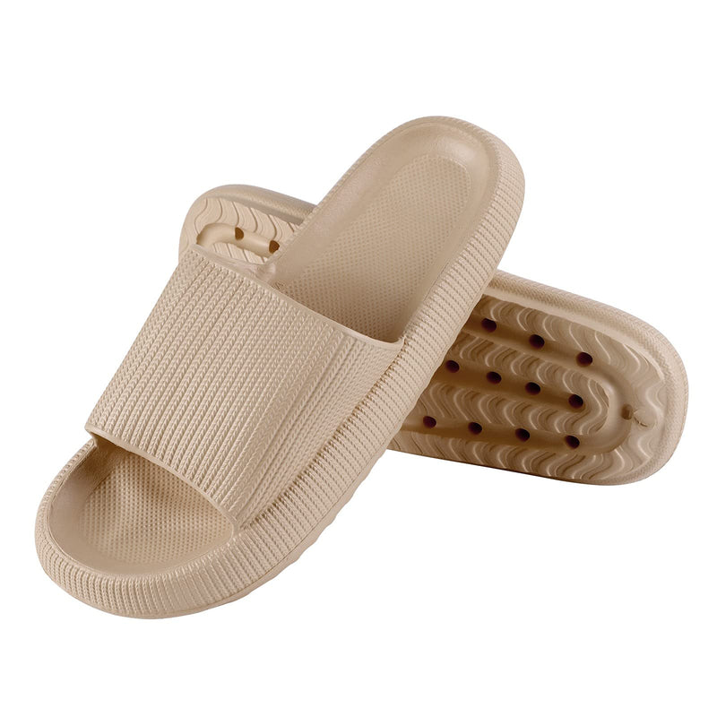 MUYOGRT Pillow Slides Women Men Non-Slip Quick Dry Shower Sliders Thick Sole Platform Slippers Bathroom Poolside Sandals Super Soft Massage House Slippers for Indoor & Outdoor Khaki 5.5/6.5 UK - NewNest Australia