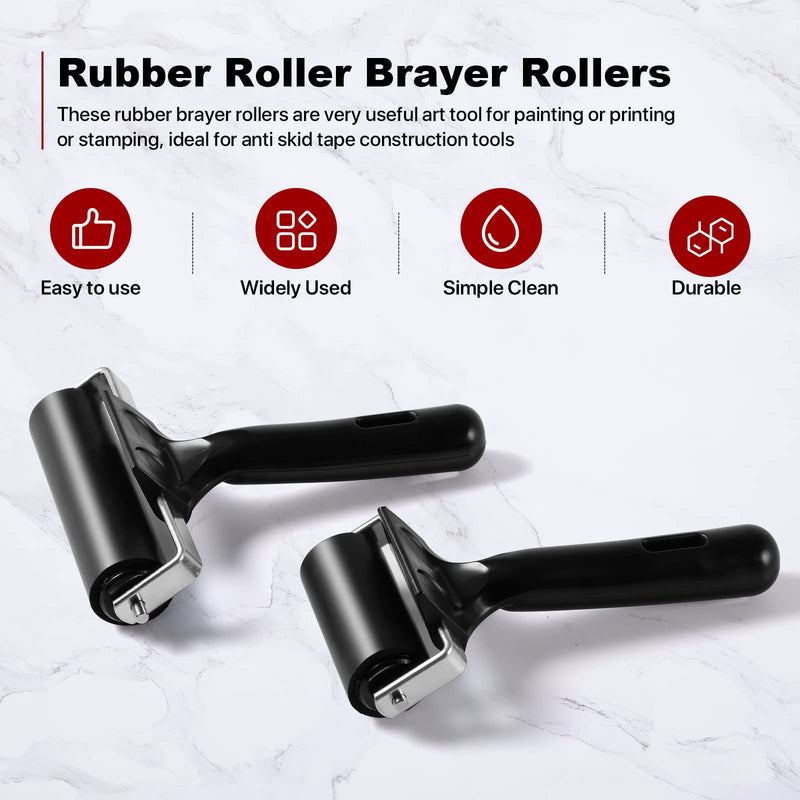 3 Pack Printmaking Brayer - Brayer Rollers for Crafting, Vinyl Rubber Roller Brayers, Cricut Roller for Gluing, Printing, Inking and Stamping (Black) Balck - NewNest Australia