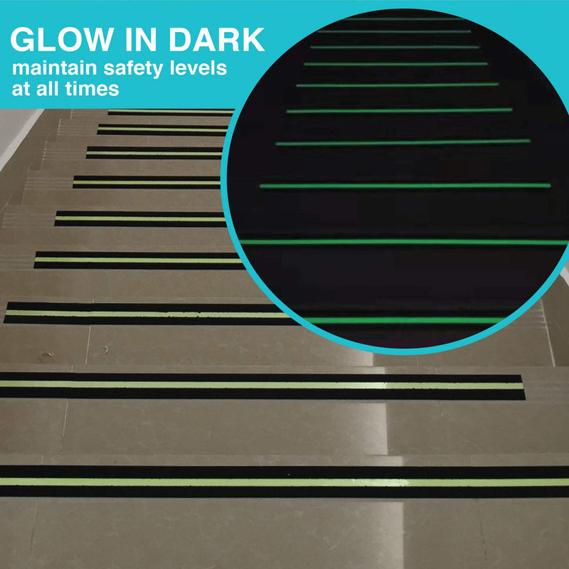 Anti Slip Traction Tape with Glow in Dark Green Stripe, 2 Inch x 15 Foot - Best Grip, Friction, Abrasive Adhesive for Stairs, Tread Step, Indoor, Outdoor, Black (2 inch X 15 feet Tape) 2 inch X 15 feet Tape - NewNest Australia